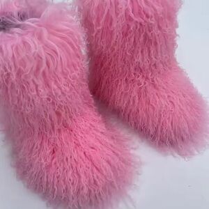 Pink Real Fur Fluffy Custom Women's Boots